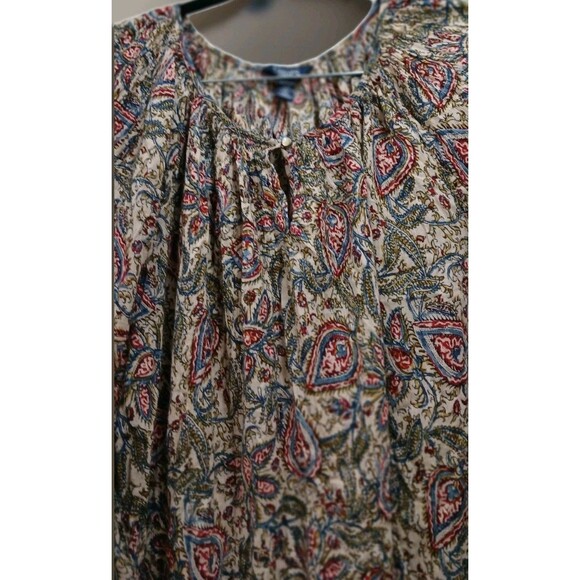 Chaps 2X Plus Size Boho Peasant Blouse Paisley Print 3/4 Sleeve Tunic Top - Picture 4 of 6